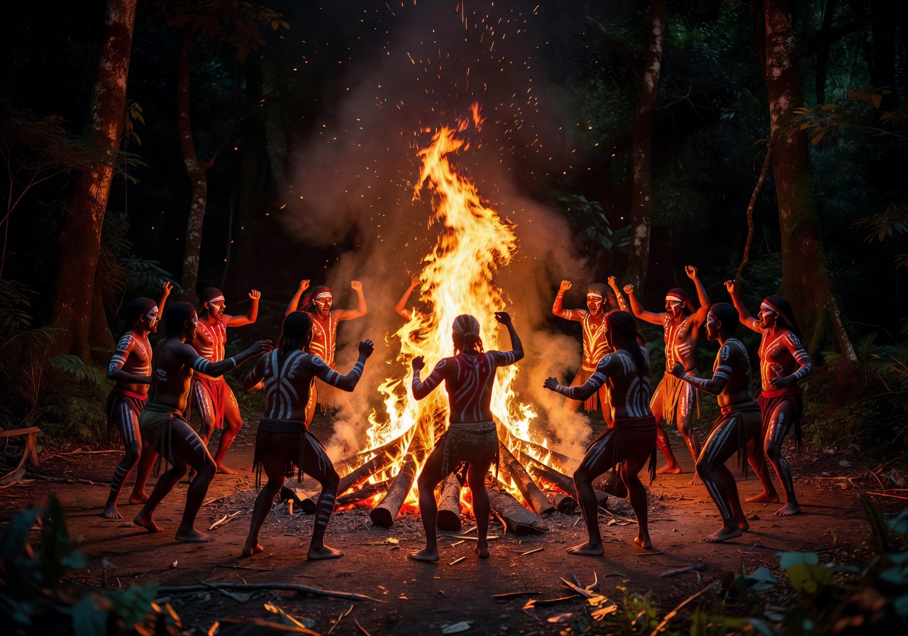 Glowing tribal fire ritual