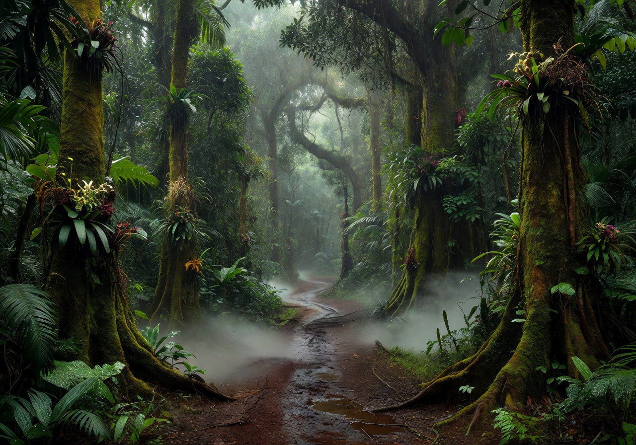 Misty jungle path